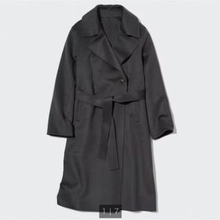 ユニクロ(UNIQLO)のダブルフェイスロングコート　グレー　S ユニクロ(ロングコート)