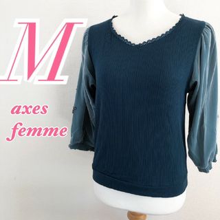 アクシーズファム(axes femme)のアクシーズファム　半袖ブラウス　M　グリーン　レース　ガーリー　レーヨン　ポリ(シャツ/ブラウス(半袖/袖なし))