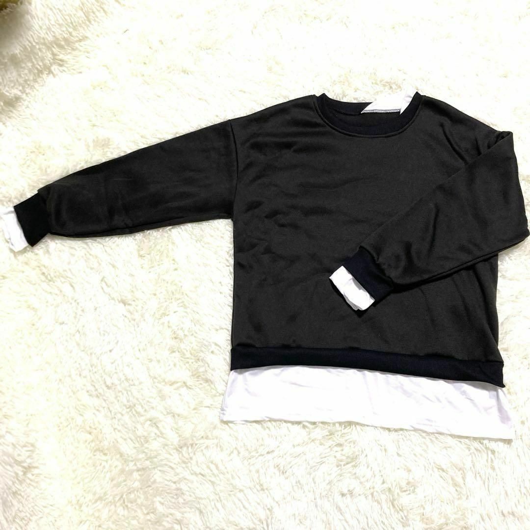 セットアップ　黒　XL　長袖　重ね着風　スウェット　ルームウェア　パジャマ レディースのルームウェア/パジャマ(ルームウェア)の商品写真