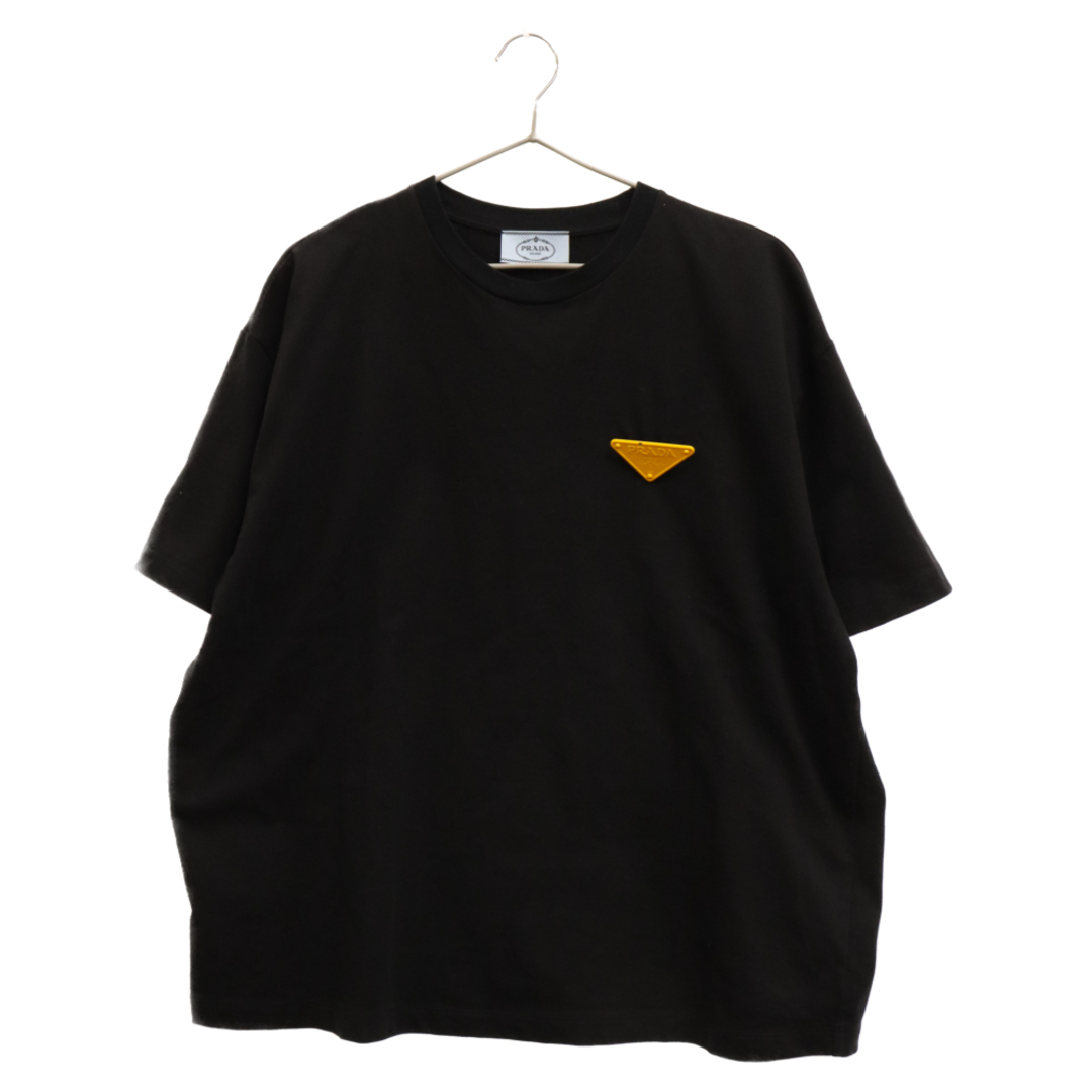 515センチ袖丈PRADA プラダ 21SS トライアングルブローチ付クルーネック半袖Tシャツ ブラック