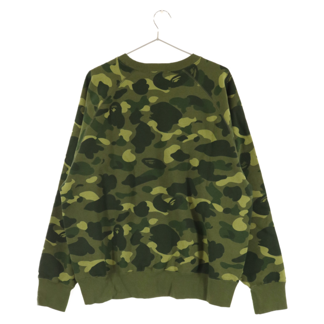 A BATHING APE(アベイシングエイプ)のA BATHING APE アベイシングエイプ CAMO CRYSTAL STONE RELAXED FIT CREWNECK カモ柄 クリスタルストーン付フロントロゴ クルーネック スウェットトレーナー グリーン メンズのトップス(スウェット)の商品写真