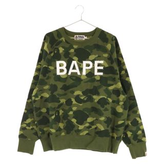 アベイシングエイプ(A BATHING APE)のA BATHING APE アベイシングエイプ CAMO CRYSTAL STONE RELAXED FIT CREWNECK カモ柄 クリスタルストーン付フロントロゴ クルーネック スウェットトレーナー グリーン(スウェット)