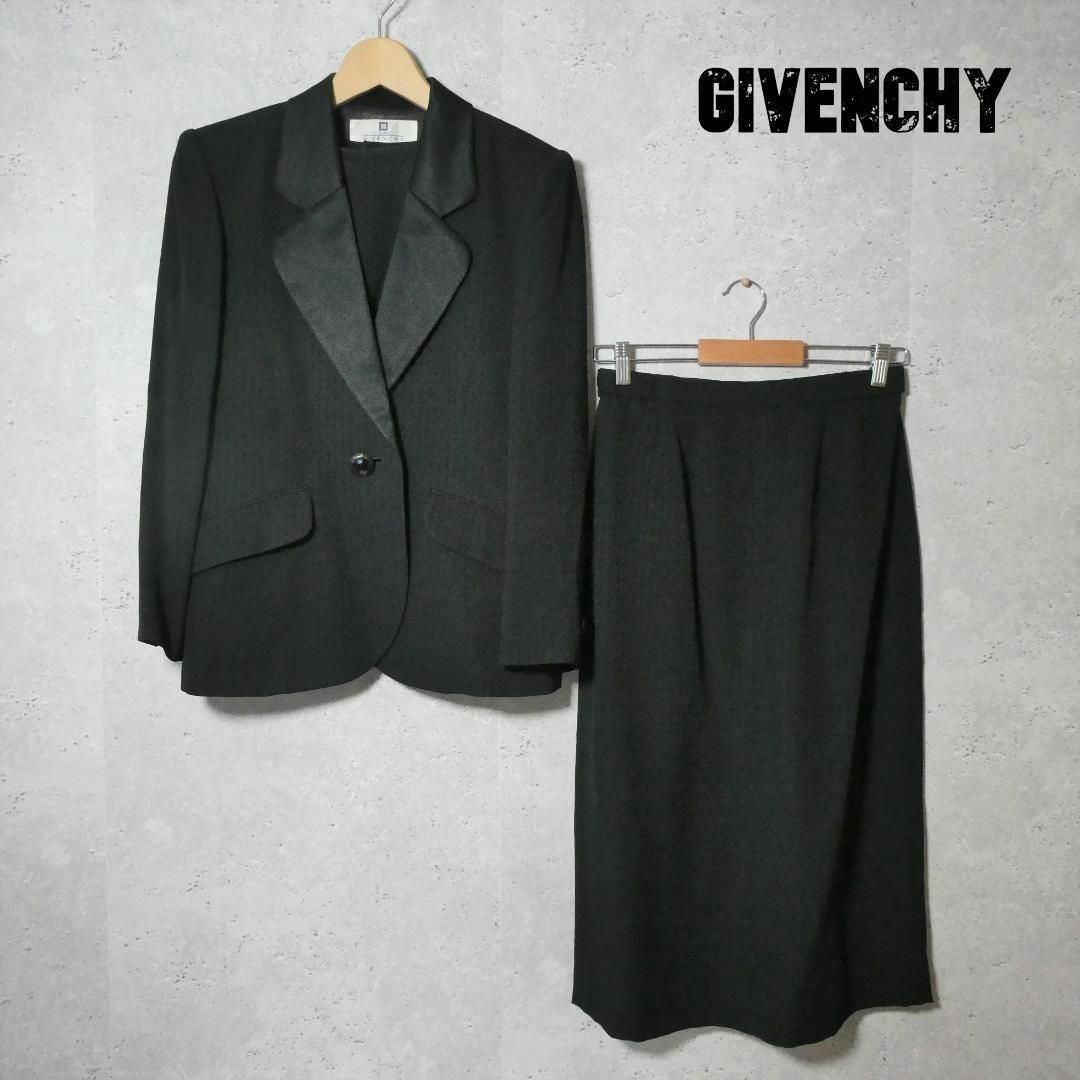 56㎝スカート美品 GIVENCHY 千鳥 ストライプ柄 3P セットアップ スーツ