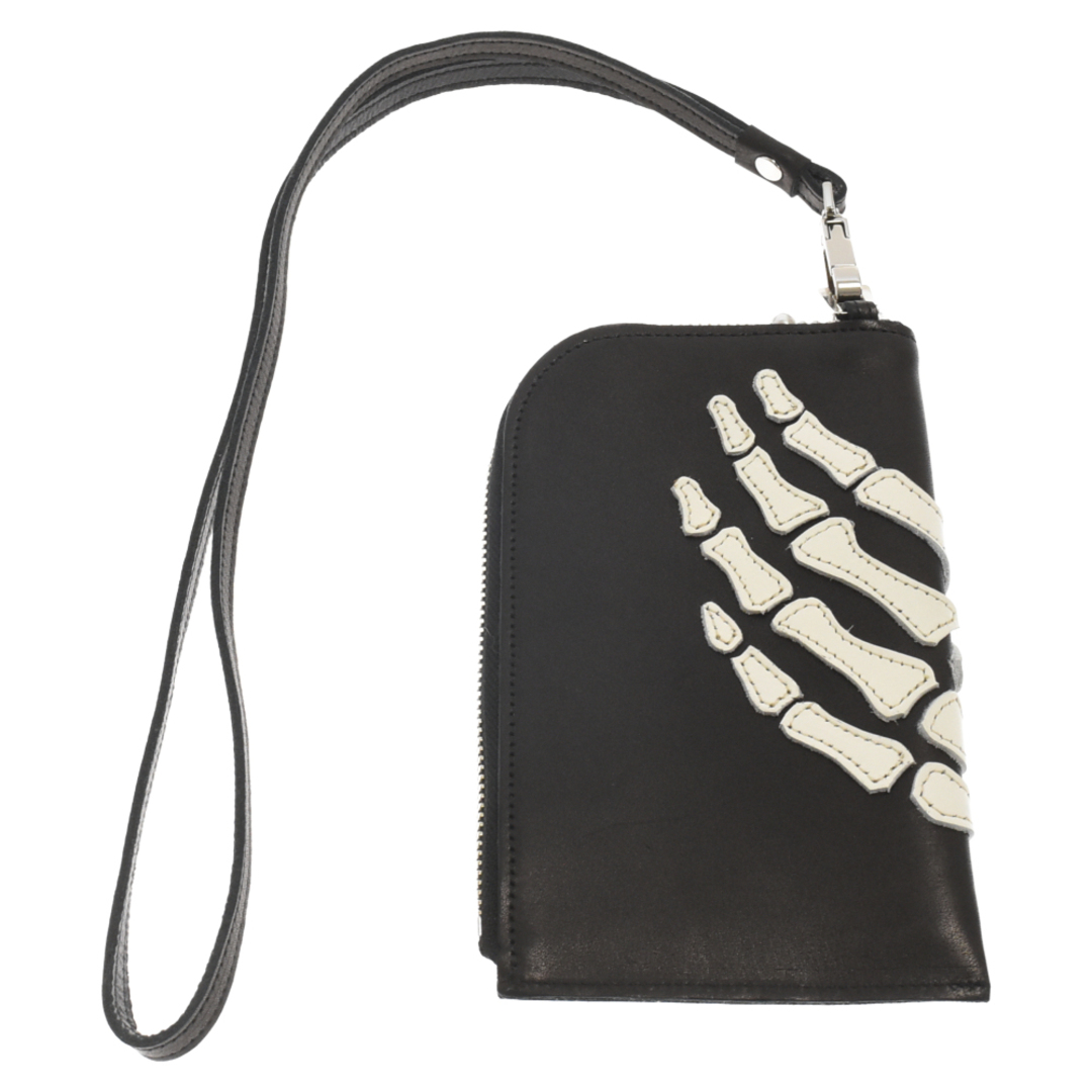 KAPITAL(キャピタル)のKAPITAL キャピタル leather thumbs up bone hand zip neck bag レザー サムズ アップ ボーン ハンド ジップ ネック バッグ ブラック メンズのバッグ(その他)の商品写真