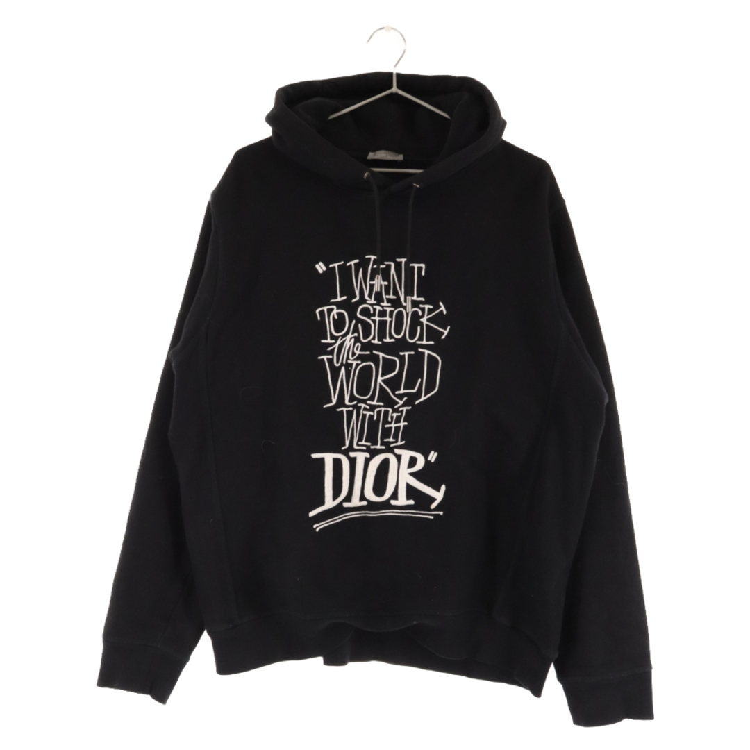 475センチ袖丈DIOR ディオール 20AW×Shawn Stussy Shock The World Hoodie 033J646A0531 ショーンステューシー ショックザワールドフーディ プルオーバーパーカー ブラック