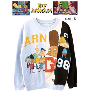 HEY ARNOLD！　へイ・アーノルド！　スウェット　S　水色✕黒　USA古着(スウェット)