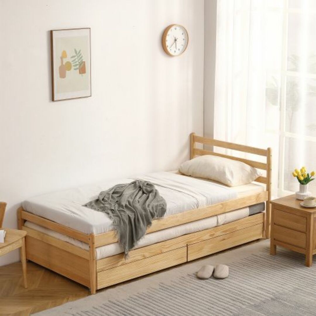 ベッドフレーム親子ベッド シングルベッド ベッドフレームのみ 引き出し付き 木製 すのこ 収納