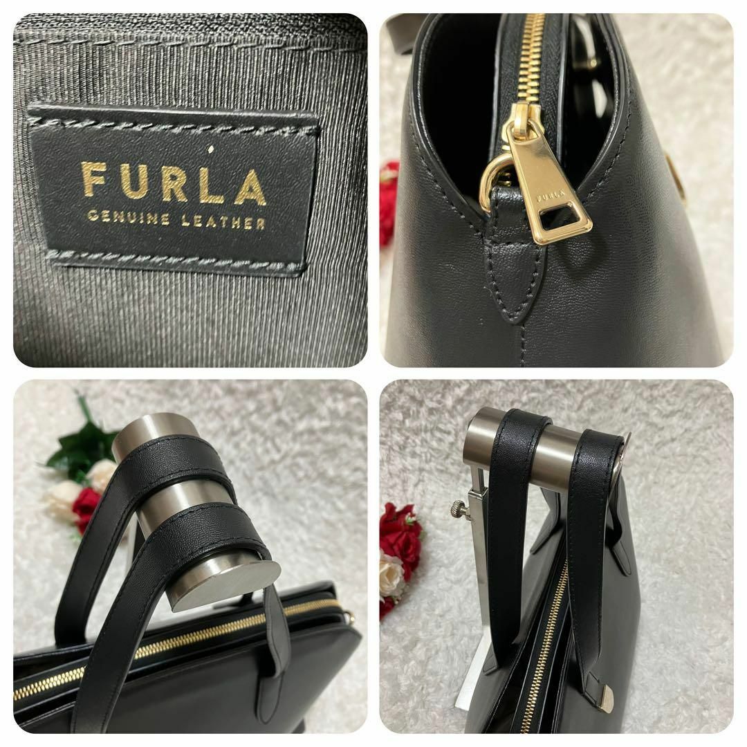 Furla(フルラ)の【良品】フルラ BLOCK M TOTE ハンドバッグ　レザー　黒　金 レディースのバッグ(ハンドバッグ)の商品写真