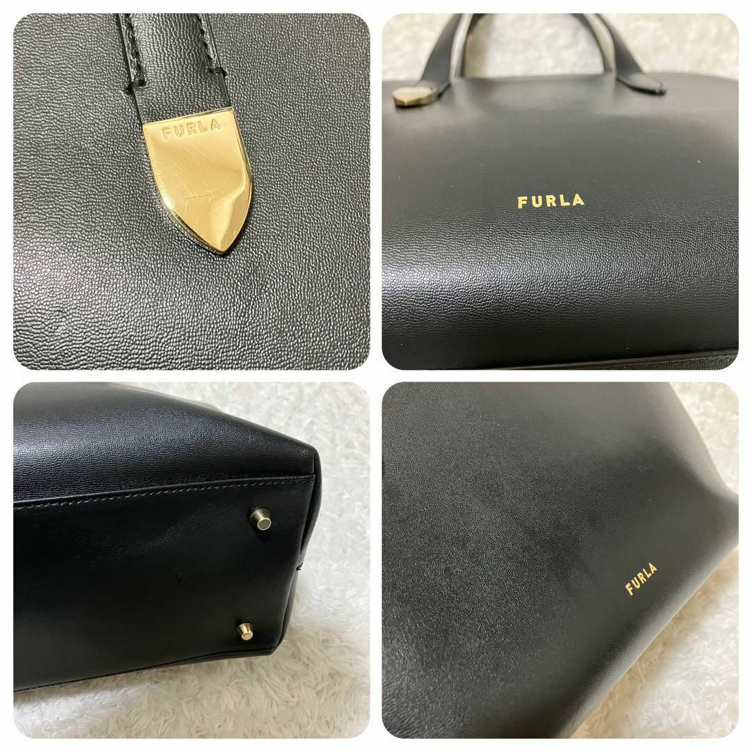 Furla(フルラ)の【良品】フルラ BLOCK M TOTE ハンドバッグ　レザー　黒　金 レディースのバッグ(ハンドバッグ)の商品写真