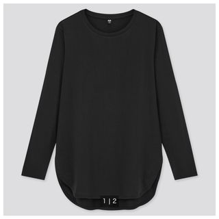 ユニクロ(UNIQLO)のUNIQLO ユニクロ　コットンロングシャツテールT 長袖　ブラック XL (Tシャツ(長袖/七分))