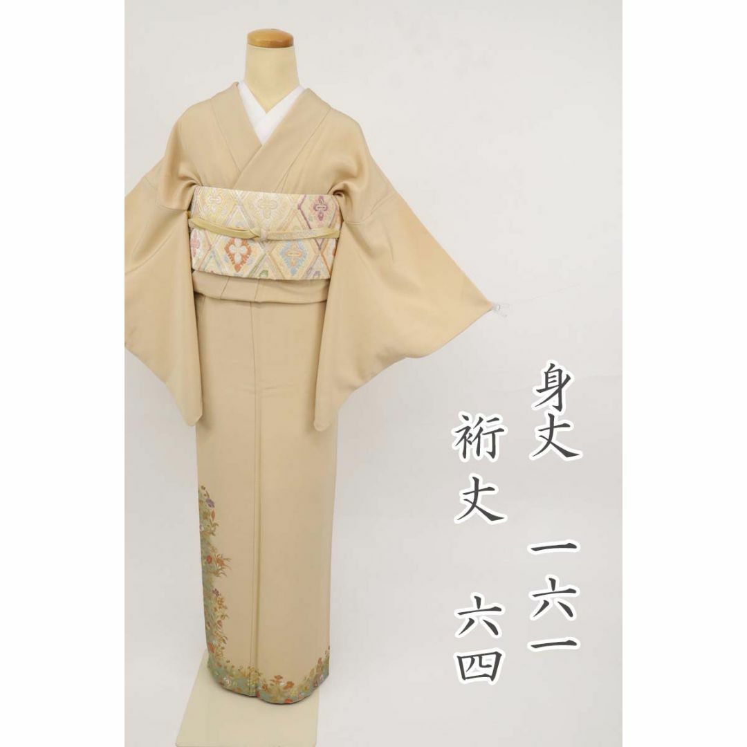 色留袖＊袷着物 金彩花模様 背紋有 ベージュ 正絹 祝事や式典に＊11SY21