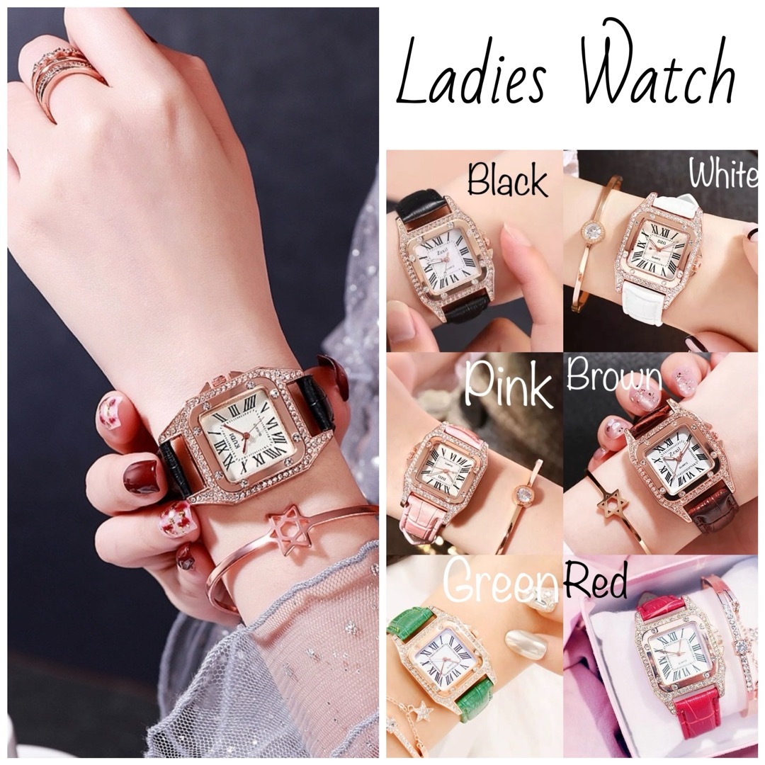 新品 レディース腕時計  ローマ数字 四角い スワロフスキーキラキラ ［赤 レディースのファッション小物(腕時計)の商品写真