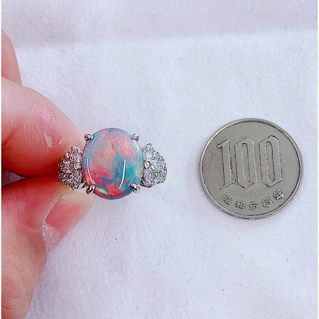 ★4.99ct★✨大粒ブラックオパール1.00ctダイヤモンドプラチナリング指輪 レディースのアクセサリー(リング(指輪))の商品写真