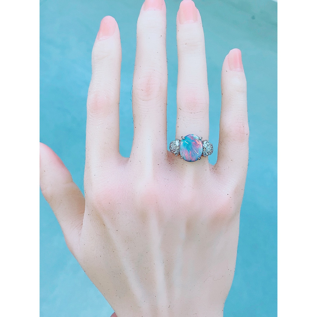 ★4.99ct★✨大粒ブラックオパール1.00ctダイヤモンドプラチナリング指輪 レディースのアクセサリー(リング(指輪))の商品写真