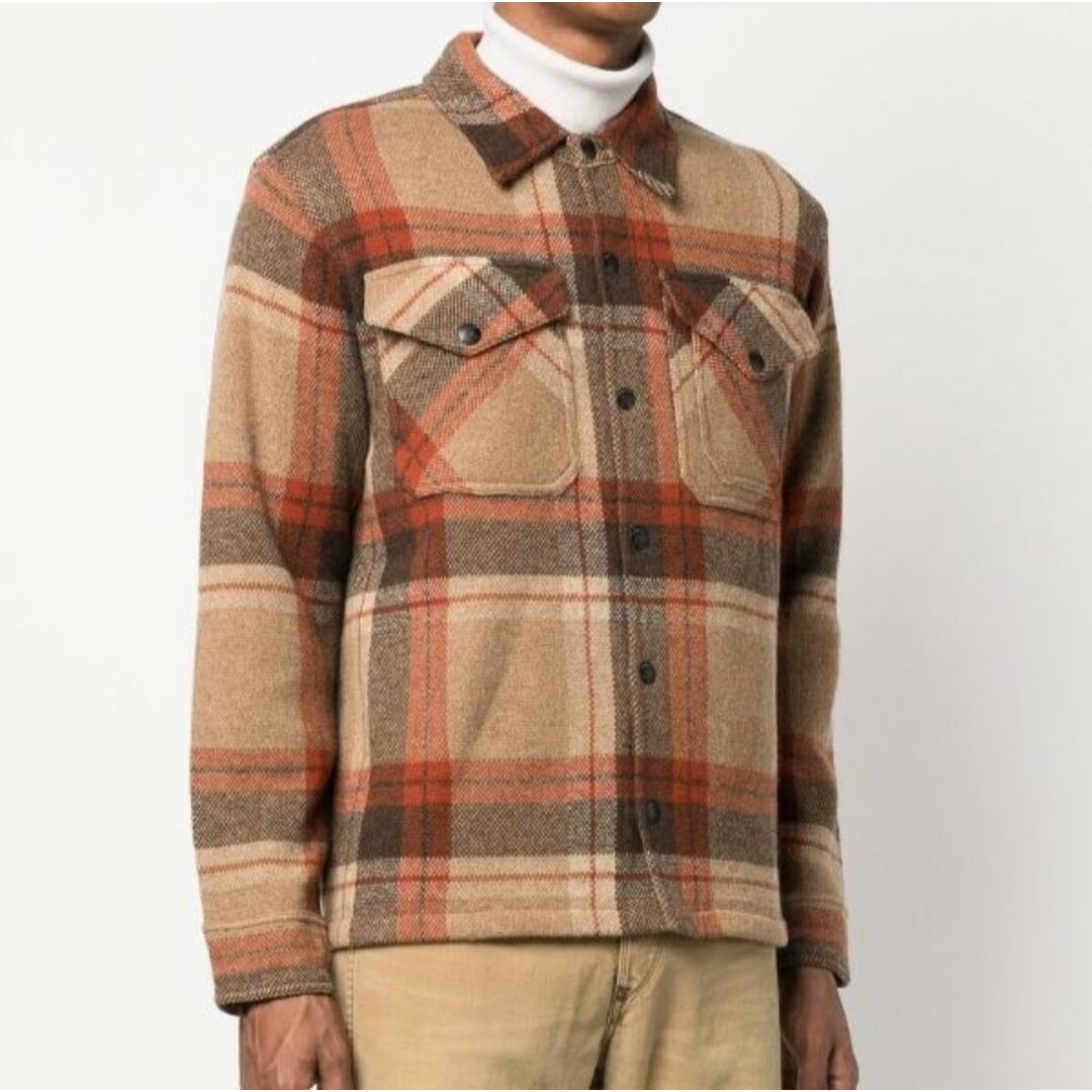 RRL(ダブルアールエル)のRRL ダブルアールエル 22AW WOOL PLAID WORK SHIRT SWEATER バーズアイジャカード ウールチェックワークシャツジャケット 782871307001 XS ORANGE/TAN Double RL 定価12万 セーター JUMPER アウター【中古】【RRL】 メンズのジャケット/アウター(カバーオール)の商品写真