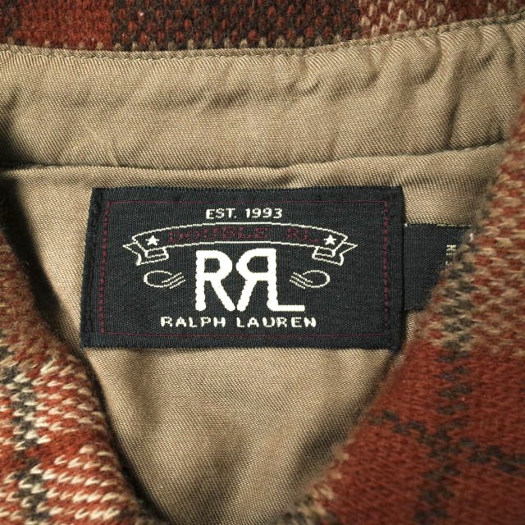 RRL(ダブルアールエル)のRRL ダブルアールエル 22AW WOOL PLAID WORK SHIRT SWEATER バーズアイジャカード ウールチェックワークシャツジャケット 782871307001 XS ORANGE/TAN Double RL 定価12万 セーター JUMPER アウター【中古】【RRL】 メンズのジャケット/アウター(カバーオール)の商品写真