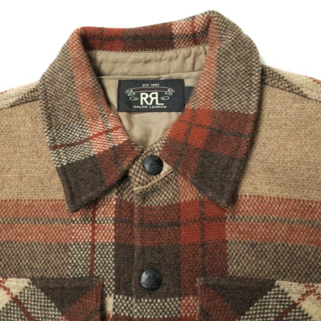 RRL(ダブルアールエル)のRRL ダブルアールエル 22AW WOOL PLAID WORK SHIRT SWEATER バーズアイジャカード ウールチェックワークシャツジャケット 782871307001 XS ORANGE/TAN Double RL 定価12万 セーター JUMPER アウター【中古】【RRL】 メンズのジャケット/アウター(カバーオール)の商品写真