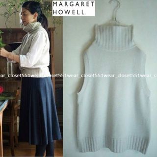 マーガレットハウエル(MARGARET HOWELL)の2019美品マーガレットハウエル☆カシミヤシルクロールネックニットベスト2グレー(ニット/セーター)