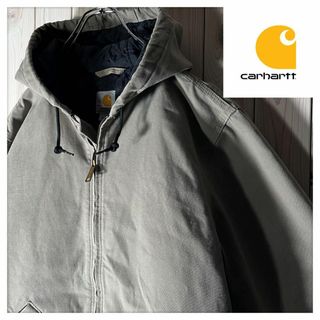 カーハート(carhartt)の【良品 L】カーハート 刺繍 ウォッシュド ダック ジャケット 中綿 カーキ(ブルゾン)