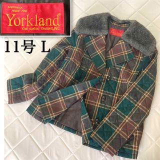 ヨークランド(Yorkland)のヨークランド★ウール グリーン チェック柄 キルティング ジャンパー 11号L(ブルゾン)