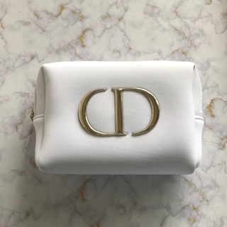 クリスチャンディオール(Christian Dior)のディオール　ポーチ　白×金ロゴ(ポーチ)