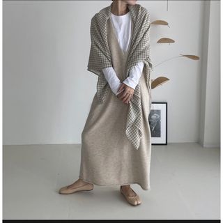 アギュー(ARGUE)のMERINO WOOL VAREUSE VEST DRESS/BEIGE(ロングワンピース/マキシワンピース)