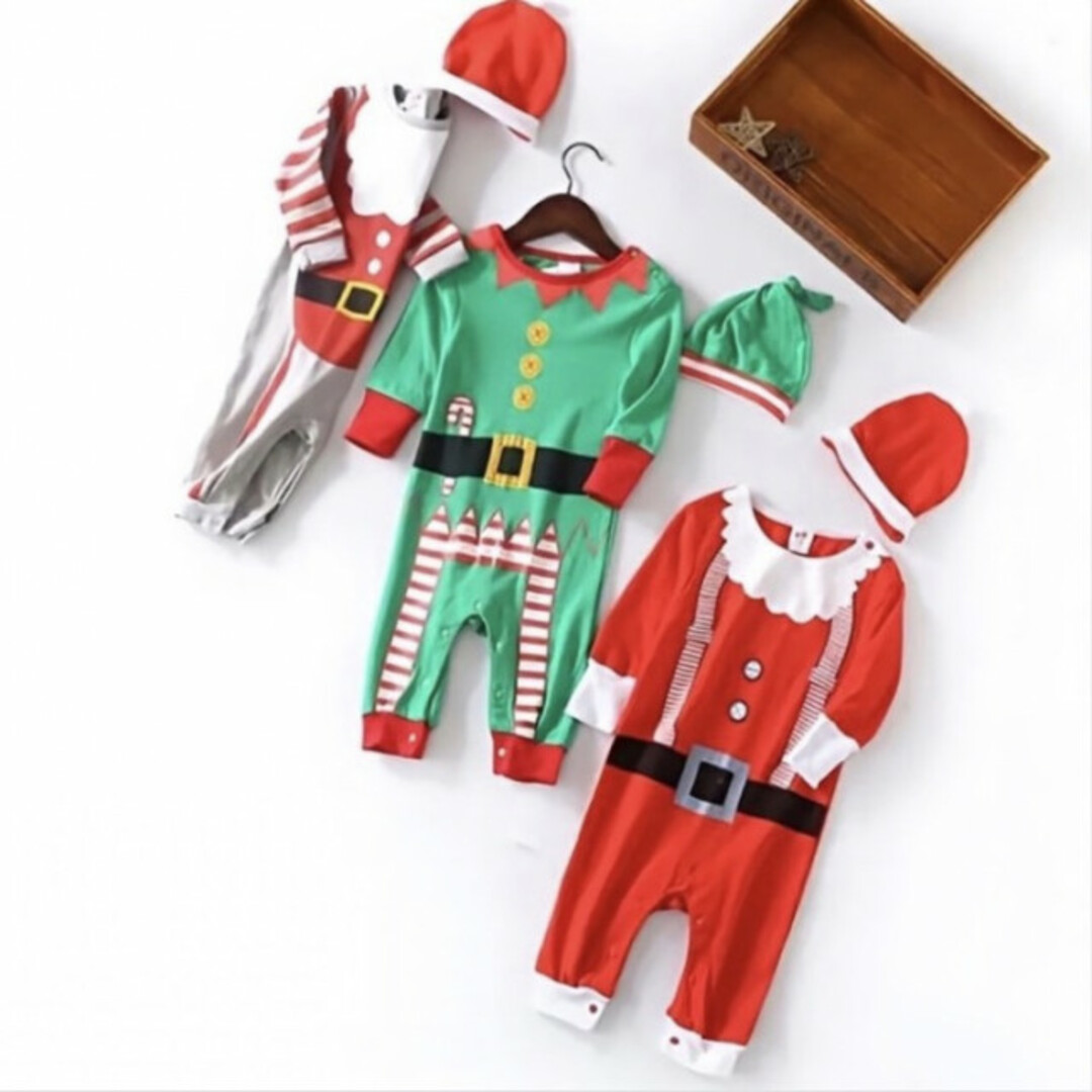 サンタロンパース 90 帽子セット 赤 クリスマス 新品未使用 美品 海外通販 キッズ/ベビー/マタニティのベビー服(~85cm)(ロンパース)の商品写真