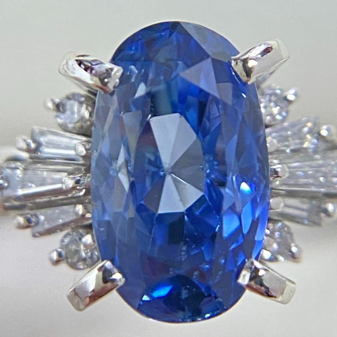 Pt900　大粒天然サファイアリング　3.84ct　鑑別書付き　ダイヤモンド入り レディースのアクセサリー(リング(指輪))の商品写真