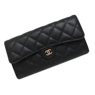 シャネル(CHANEL)のシャネル マトラッセ ロング フラップウォレット 二つ折り長財布 隠し文字レザー ブラック 黒 ゴールド金具 A80758 箱付 CHANEL（新品・未使用品）(財布)