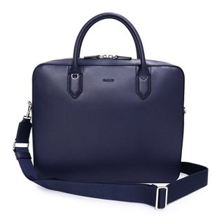 Bally - バリー LANDONN.O 2WAY 斜め掛け ショルダー ビジネスバッグ ブリーフケース ハンドバッグ カーフスキン レザー ネイビー 紺 シルバー金具 6302602 BALLY（新品・未使用品）