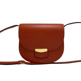 セリーヌ(celine)の極 美品 保存袋付 CELINE セリーヌ トロッター スモール ロゴ レザー 本革 ミニ ショルダーバッグ ポシェット レッド 赤 26748(ショルダーバッグ)