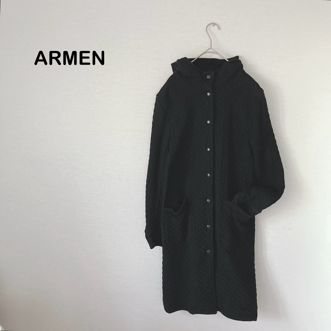 ARMEN(アーメン)のアーメン　キルティングフーディーコート　フランス製　コットン レディースのジャケット/アウター(ロングコート)の商品写真