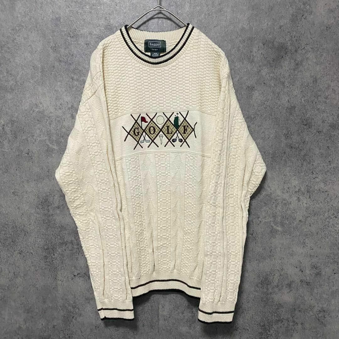 90S vintage コットンニット　クリーム色　刺繍　　個性派