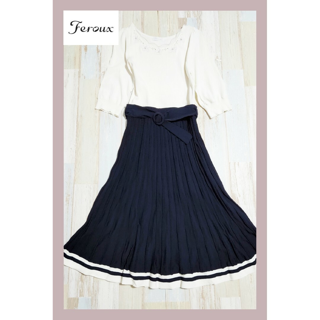 Feroux(フェルゥ)の4【美品】Feroux ドッキングワンピース オフホワイト×ネイビー レディースのワンピース(ロングワンピース/マキシワンピース)の商品写真