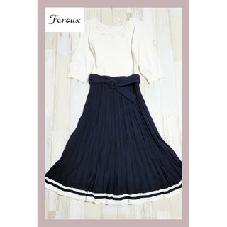 フェルゥ(Feroux)の4【美品】Feroux ドッキングワンピース オフホワイト×ネイビー(ロングワンピース/マキシワンピース)