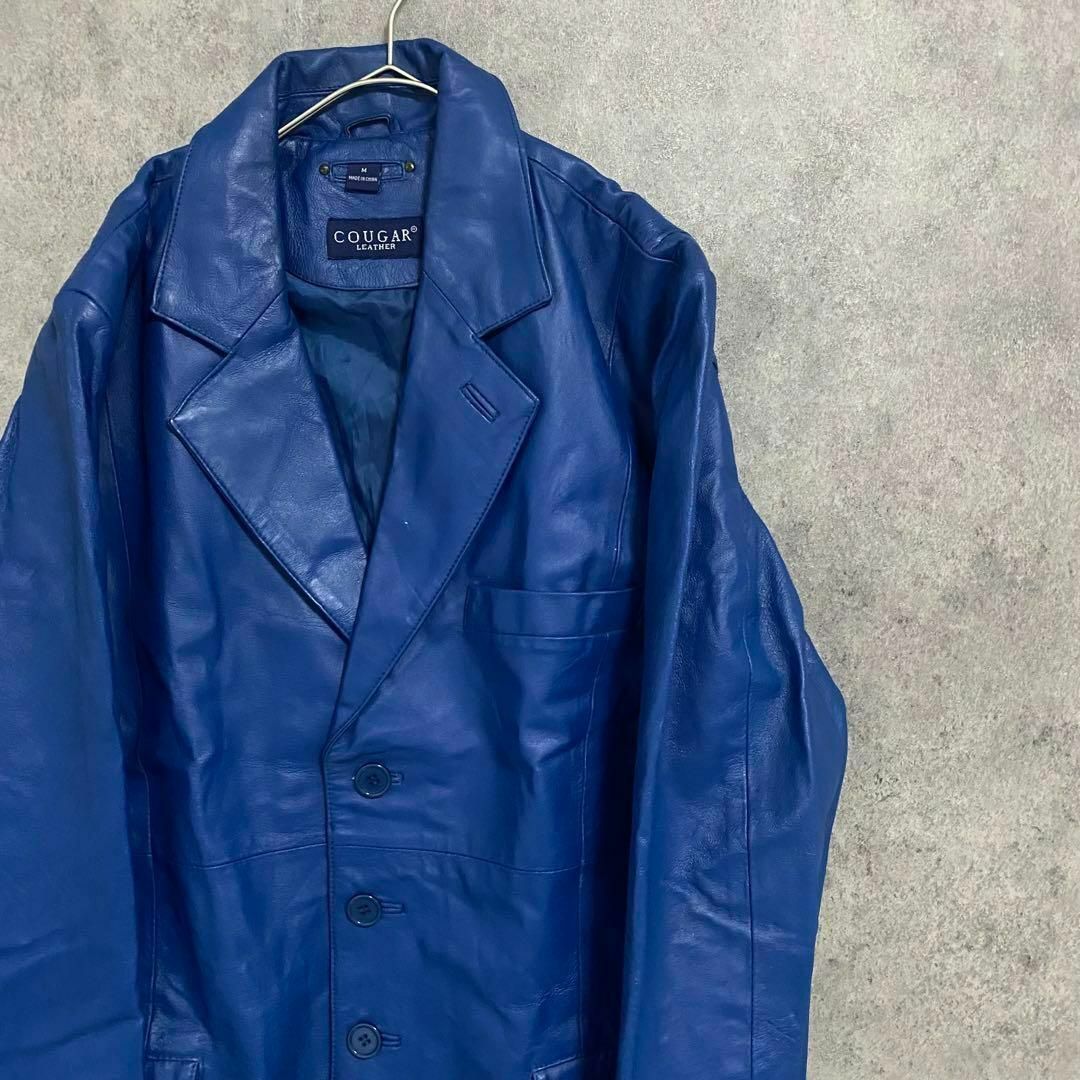 VINTAGE(ヴィンテージ)の90S vintage レザージャケット　シングル　青　メンズM 本革　古着 メンズのジャケット/アウター(レザージャケット)の商品写真