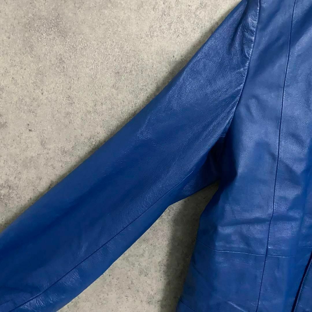 VINTAGE(ヴィンテージ)の90S vintage レザージャケット　シングル　青　メンズM 本革　古着 メンズのジャケット/アウター(レザージャケット)の商品写真