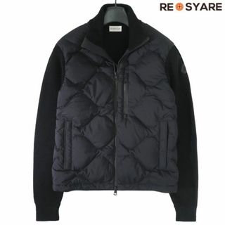 モンクレール(MONCLER)の美品 モンクレール 2021 CARDIGAN TRICOT ロゴワッペン 異素材MIX ニット ウェーブキルティング ダウン カーディガン ジャケット 46153(ダウンジャケット)