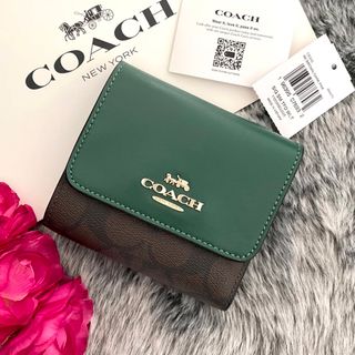 コーチ(COACH)の新品☆COACH  折り財布　グリーン　レザー 折り財布(財布)