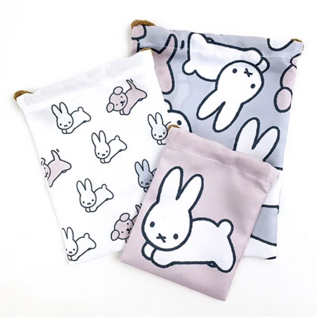 miffy(ミッフィー)のミッフィー　うさぎ×スナッフィー柄 巾着袋3Pセット ハンドメイドのファッション小物(ポーチ)の商品写真