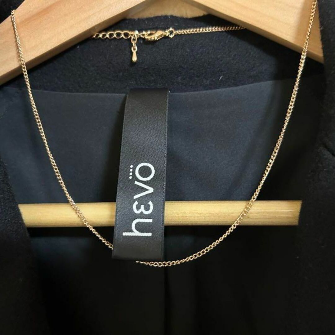 hevo(イーヴォ)の【美品】hevo ベルト付きロングダブルチェスターコート　黒 メンズのジャケット/アウター(チェスターコート)の商品写真