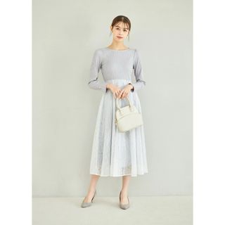 トッコクローゼット(TOCCO closet)のリボン＆パール付きハイウエスト切り替えレースドッキングワンピース(ロングワンピース/マキシワンピース)