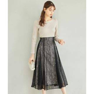 トッコクローゼット(TOCCO closet)のリボン＆パール付きハイウエスト切り替えレースドッキングワンピース(ロングワンピース/マキシワンピース)