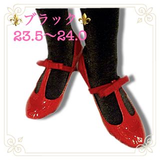 新品★クラシカル★リボン付Tストラップ★エナメル.パンプス 黒 23.5(ハイヒール/パンプス)