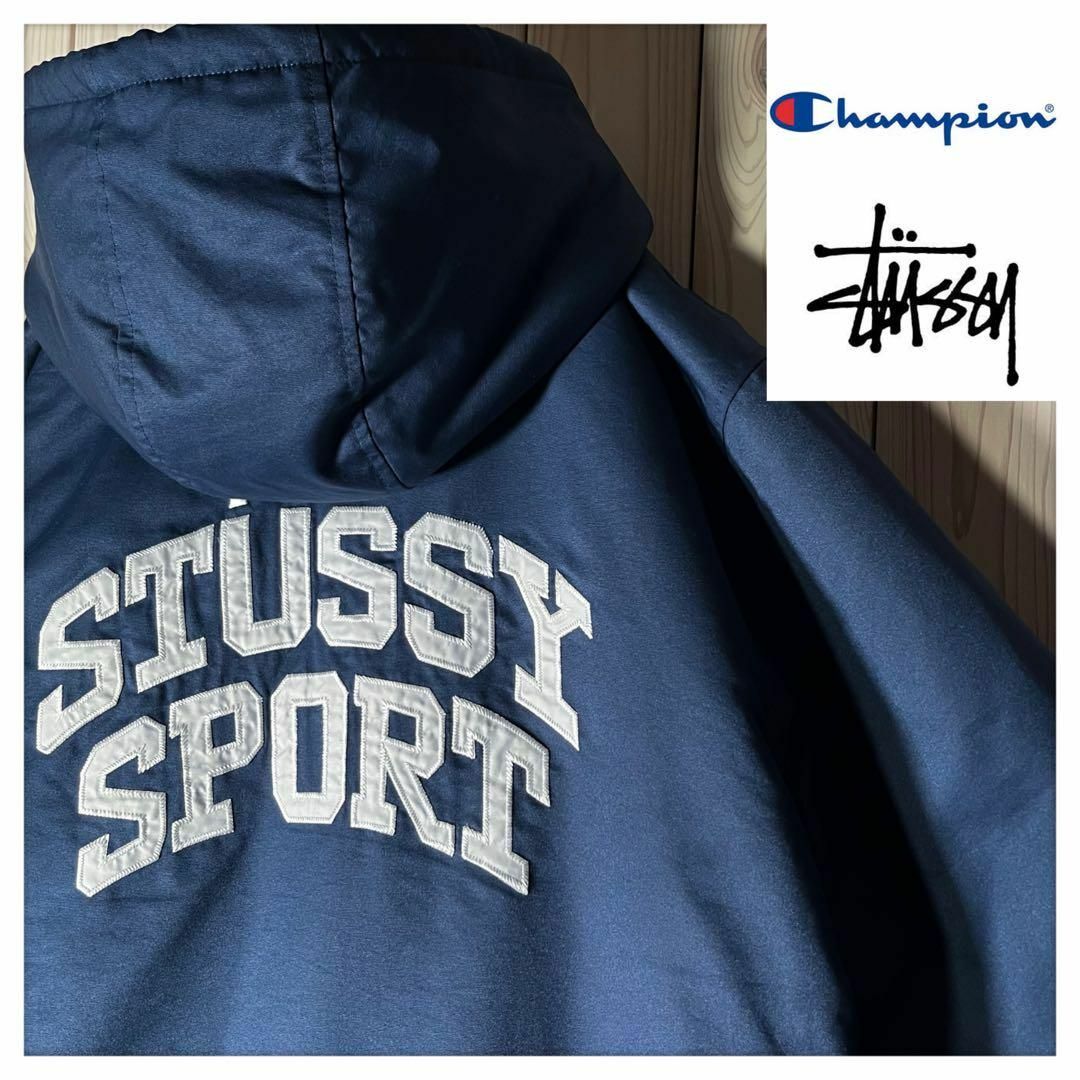 STUSSY - 【美品 限定コラボ L】ステューシー チャンピオン 両面刺繍