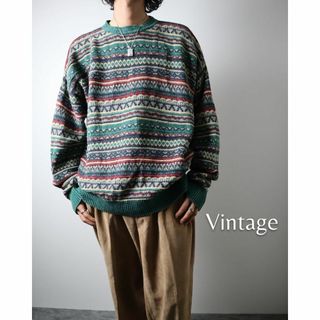 アートヴィンテージ(ART VINTAGE)の【vintage】ボヘミアン調 総柄 ラミー×コットン ニット セーター 緑系(ニット/セーター)