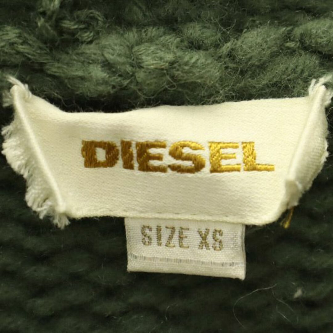 DIESEL(ディーゼル)のディーゼル フード付 ニットジャケット XS グリーン DIESEL ウール100％ ロゴプリント レディース 古着 【231218】 レディースのジャケット/アウター(その他)の商品写真