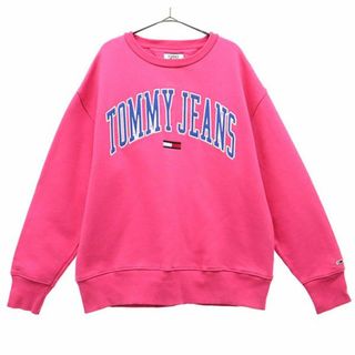 トミー ジーンズ ロゴ刺繍 長袖 トレーナー L/G ピンク TOMMY JEANS スウェット 裏起毛 メンズ 古着 【231218】(スウェット)