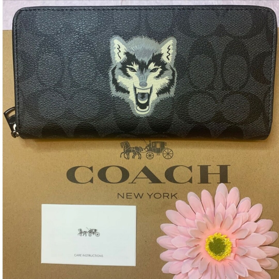 財布新品　COACH　長財布　ラウンドファスナー　ブラック　シグネチャー　小銭入れ有