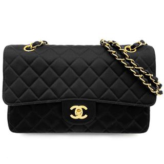 シャネル(CHANEL)のCHANEL シャネル ショルダーバッグ マトラッセ25 チェーンショルダーバッグ 肩掛け 斜め掛け ココマーク ココ ダブルフラップ ダブルチェーン かばん 鞄 A01112 サテン  レザー   ブラック 黒 ゴールド金具 レディース【中古品】(ショルダーバッグ)